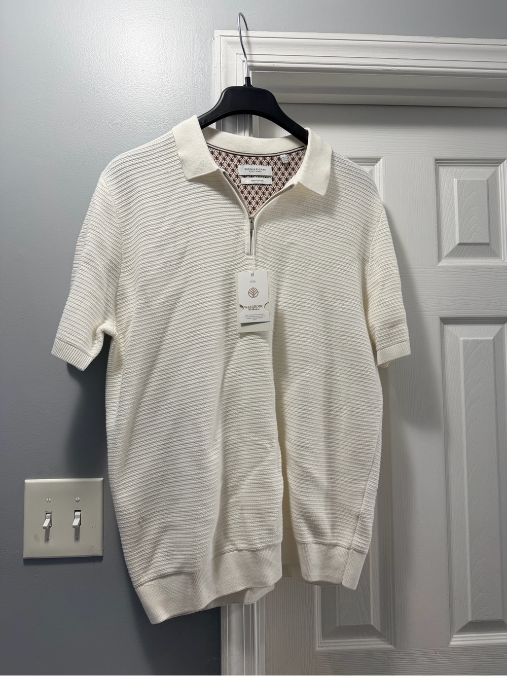 Denim and flower Ricky sign Short-Sleeve Zip Polo Shirt vacation wear Cream top